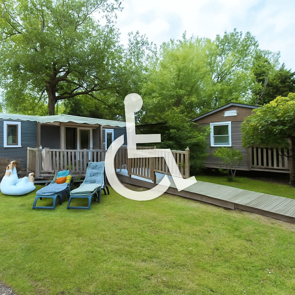 Mobil-home accessible avec rampe pour fauteuil roulant